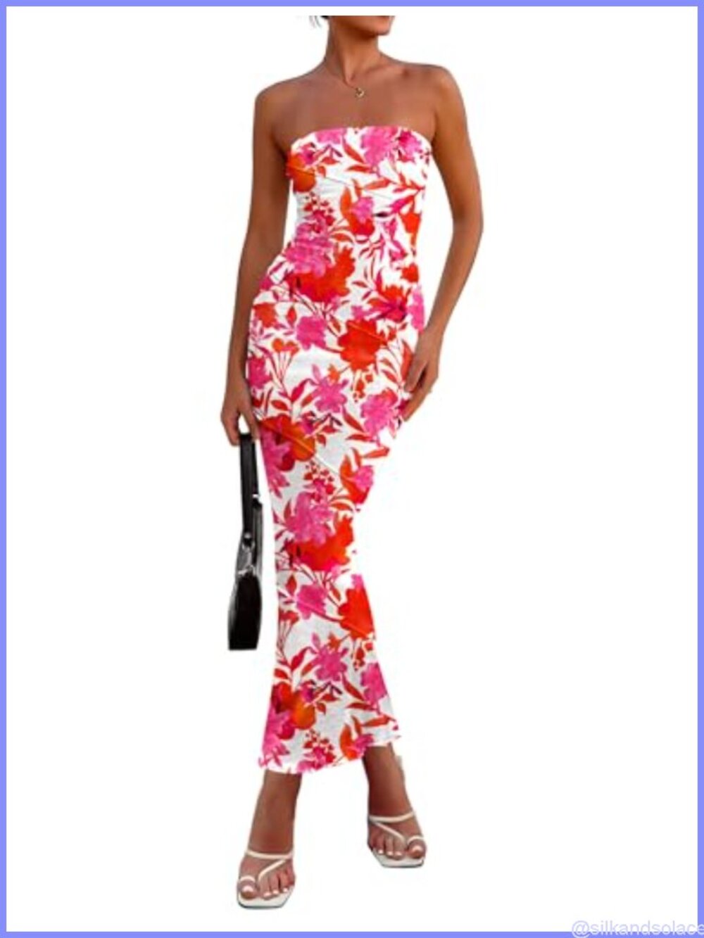 Women's Strapless Floral Bodycon Ribbed Maxi Dress Boho Tube Party Long Summer